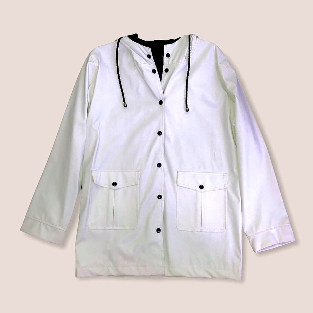 Boohoo white waterproof PU rain mac coat